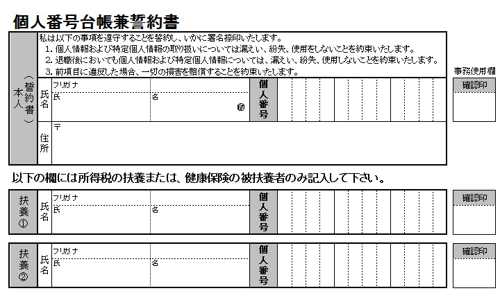 個人番号台帳兼誓約書