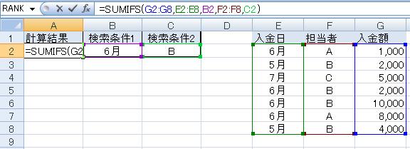 Sumifs関数入力例